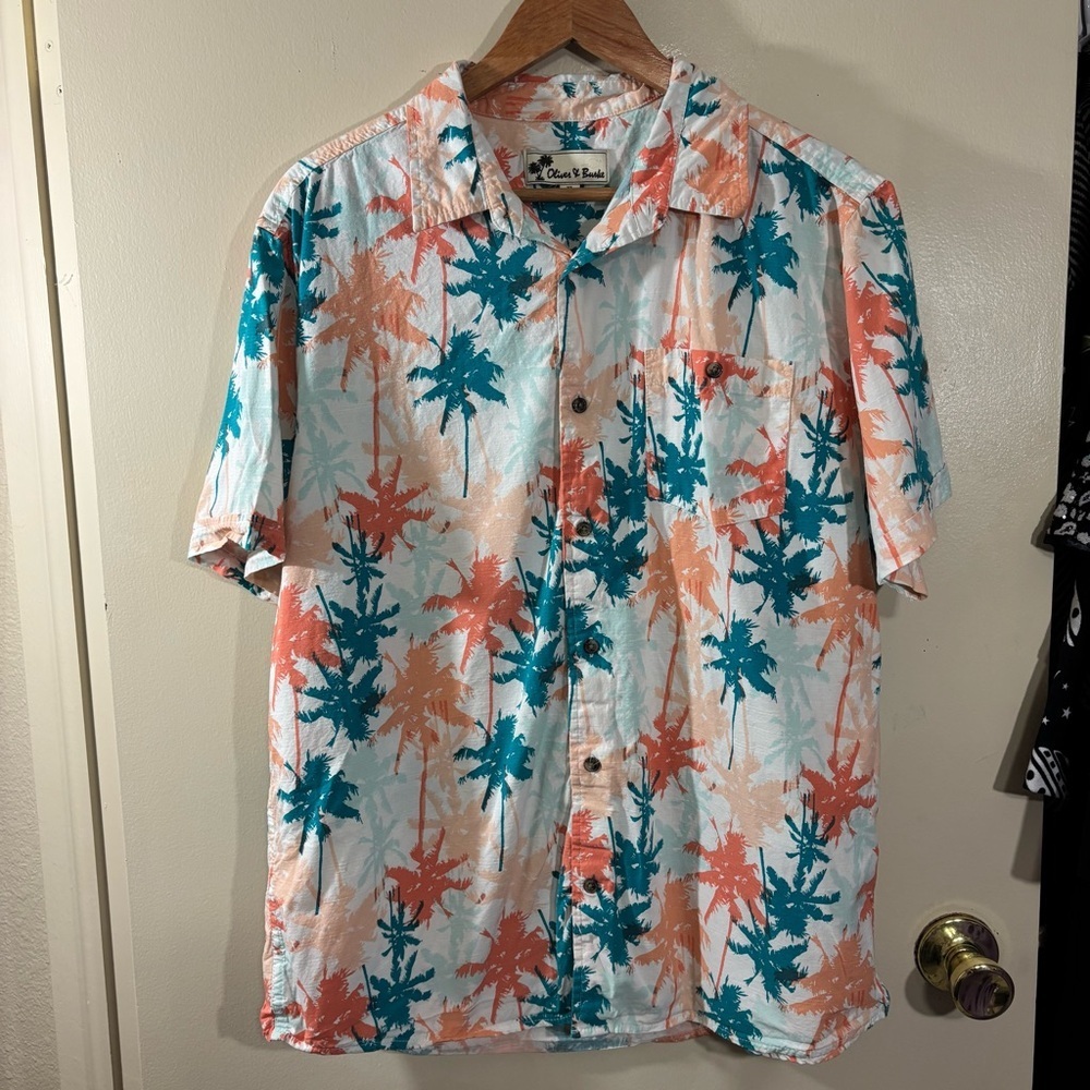 Oliver & Burke Men's Tropical Palm Tree Print Shirt Size XL